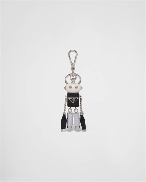 Platinum Saffiano Leather Robot Bag Charm 